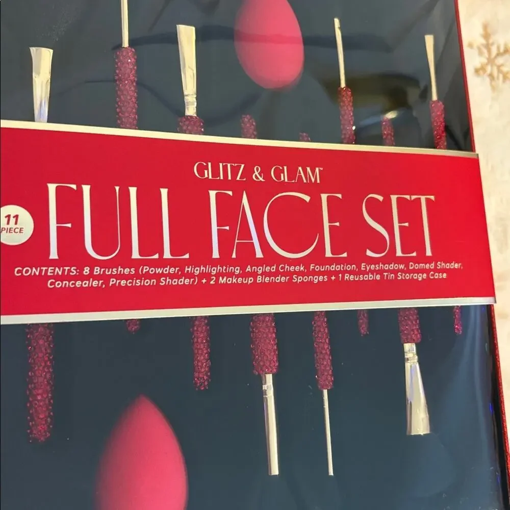 BNWT Viral Glitz & Glam Full Face Red Rhinestone Makeup Brush Set